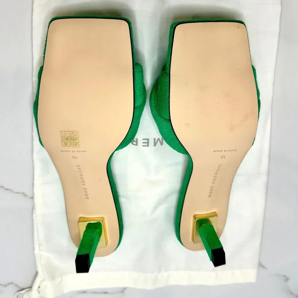 Good American Emerald Green Terry Cloth Kitten Heels - Size 10 - New in Box - Picture 8 of 11